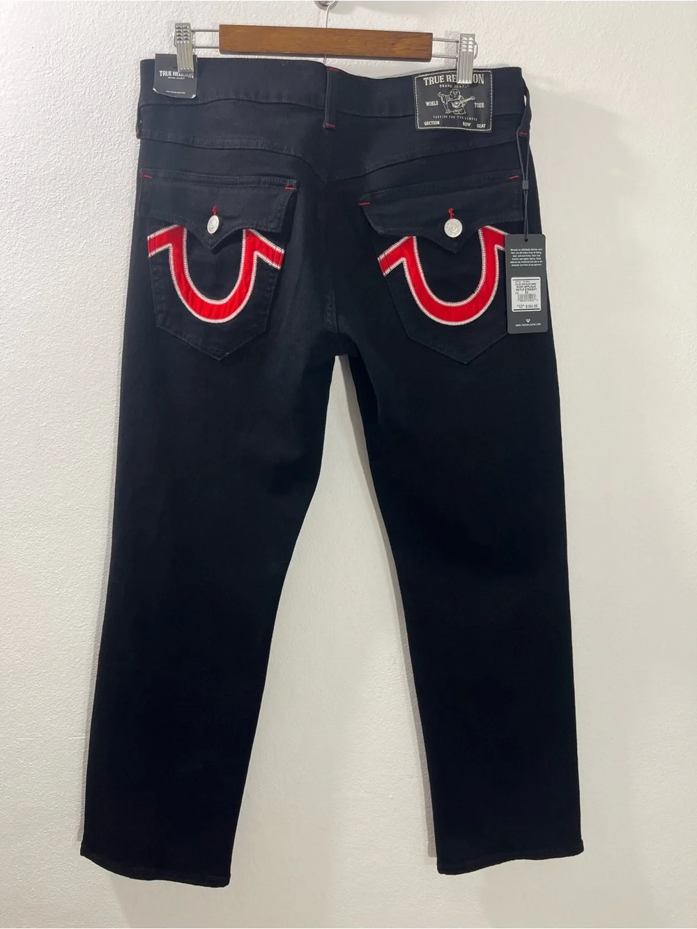 True Religion Ricky Applique SN Flap Straight “2SB Black Rinse” 32x30 #701564